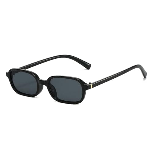 Image of YAMEIZE Retro Small Rectangle Sunglasses for Women Men 90s Vintage Narrow Rectangular Sunglasses (Light Black Black)