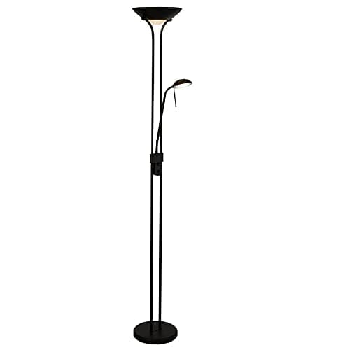 Image of Matt Black LED Modern Retro Double Dimmer Mother & Child Floor Task Light | 18W 1600 Lumen 3000k Warm White | Fully Adjustable Reading Light