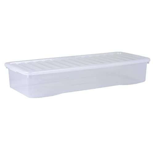 Image of Wham Crystal 3 x 55L Stackable Plastic Storage Boxes with Lids | Ideal for Home, Office, Toys & More | Large Boxes | Made in UK - Clear