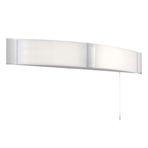 Image of National Lighting Bathroom Wall Light - IP44 Rated LED Bathroom Shower Room Bathroom Mirror Light with Pull Cord Switch/Shaver Socket - Includes 2X 6W SMD LED - Modern Frosted Shade & Chrome Trim