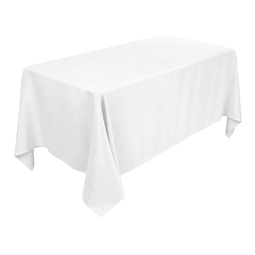 Image of WedDecor Polyester Fabric Tablecloths 90 x 132 inch Rectangular Tablecloth Kitchen Washable Dining Tablecloth for Wedding, Party, Premium Table Top Restaurant, Decoration, White, 1pc
