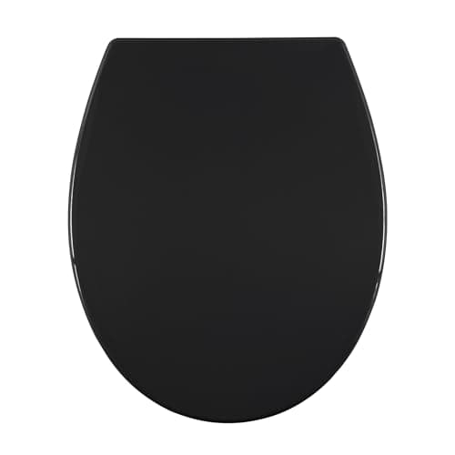 Image of AQUALONA® Premium Thermoplastic Toilet Seat - Soft Close - Hardwearing Seat with One Button Hinge Release - Oval Shaped - Click, Lift & Clean Technology - Top and Bottom Fittings (Black - Oval Shape)
