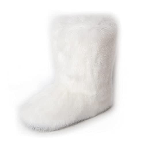 Image of ZOSCGJMY Faux Fur Boots for Women Fuzzy Fluffy Furry Round Toe Suede Winter Snow Boots Flat Shoes