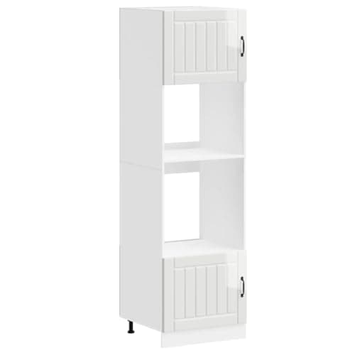 Image of vidaXL Kalmar Oven Cabinets Set Gloss White Engineered Wood - 60x57x207cm - Easy-Clean with Adjustable Feet for Kitchen Storage