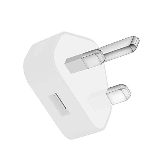 Image of IWIO USB Mains Charger 3 Pin UK Plug 1Amp/1000mAh Compatible with Samsung S10/S10 Plus/S7/S8/S9/Tab/HTC/Nexus/OnePlus 6T/5/4/3 iPhone Xs/Max/X/8/Plus/7/6s/6/5 iPad 1/2/3 Mobile Phone (White)
