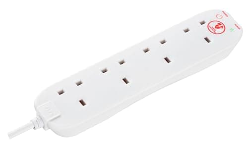 Image of Masterplug Four Socket Extension Lead, 4 Metre Cable, Surge Protection, Power and Surge LED Indicators, Unswitched, 4-Way Plug Extension Cable, Power Strip, White, 13A, 4G, 4m, SRG44N