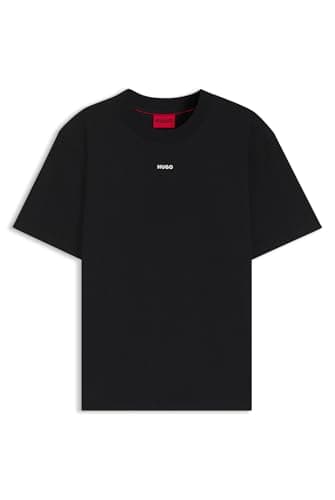 Image of HUGO Mens Dapolino Relaxed-fit T-Shirt in Cotton Jersey with Logo Print Black