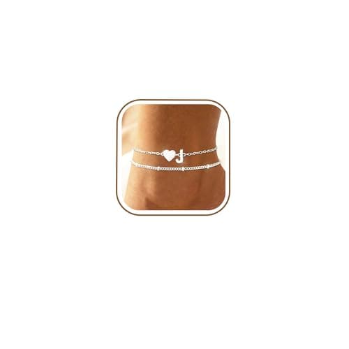 Image of Smilya Ankle Bracelets for Women Adjustable Silver Inital Heart Anklet Waterproof Layered Women's Anklets Beach Jewelry Gift for Women