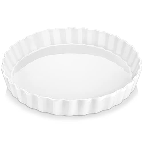 Image of LOVECASA Porcelain Pie Dish, Round Quiche Dish for Oven, BBQ, Pizza, Pie Pan, Tart Pan,Quiche Pan,Quiche Tin/Flan Dish, White(26 X 3.7cm)