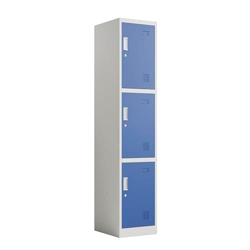 Image of Racking Solutions. Single Door Metal Storage Lockers, Blue & Grey Steel Lockable Unit, Staff Gym School Changing 1850mm H x 380mm W x 450mm D (3 Door Locker)