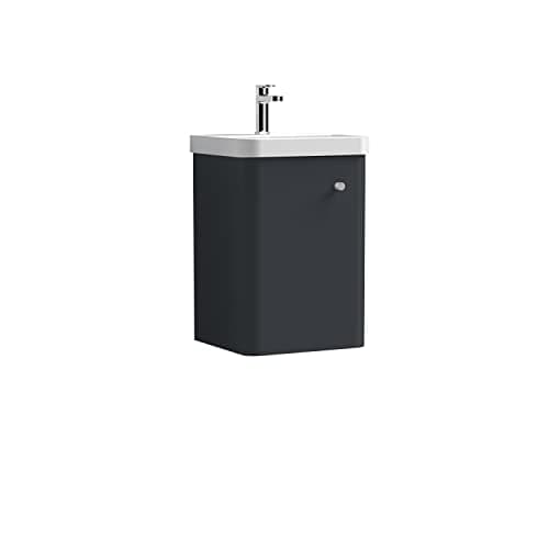 Image of nuie COR1401 Core Modern Bathroom Wall Hung 1 Door Vanity Basin Unit with Ceramic Basin, 400mm, Soft Black