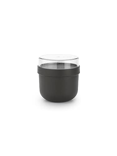 Image of Brabantia - Make & Take Breakfast Bowl 0.5L - with Screw-On Ingredients Container (180 ml) - Leakproof - Large Opening - Suitable for Freezer - Dishwasher & Microwave Safe - Dark Grey