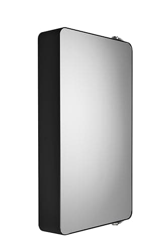 Image of Croydex Arun Matt Black Bathroom Sink Cabinet - Rotating Medicine Cabinet with Mirror, Wall Mounted, 2 Shelves, Stainless Steel Material, No Assembly Required (63 x 35cm)