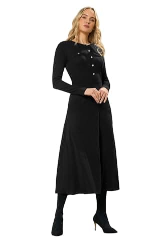 Image of Long Tall Sally - LTS Tall Button Detail A-Line Midaxi Dress - Women's Black