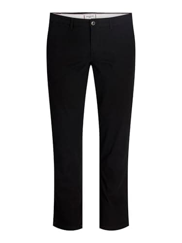 Image of JACK & JONES Men's Slim Fit Chinos Tapered Leg Cotton Stretch Trousers Black 29W / 34L