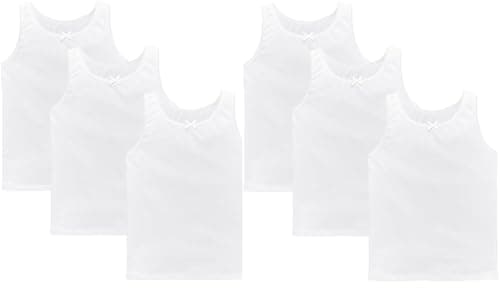 Image of reshmena® 6 Girls Vests Tops 100% Cotton White Top Girls Sleeveless Undershirts Summer Plain Top Every Day wear Girl,s Back to School Tank Top Age 6-8 Yrs
