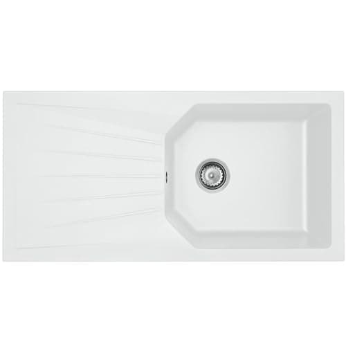 Image of Liquida AGV100WH 1.0 Bowl Composite Reversible White Kitchen Sink and Waste Kit