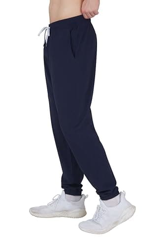 Image of 90 Degree By Reflex Mens Lightweight Jogger Full Length Side Pocket Slim Fit Pant with Drawstring, Dark Navy, Medium