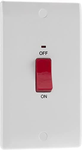 Image of BG Electrical Large Cooker Control Switch Unit with LED Power Indicator, Double Plate, Double Pole, Round Edge, Nexus 800 Series, White Moulded, 45A, 872