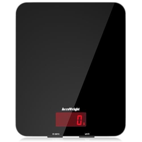 Image of ACCUWEIGHT 201 Digital Kitchen Scales with Tempered Glass Platform (Batteries included), Electronic Weighing Food Scale with Backlit LCD, Multifunction for Office School Home Baking Cooking, 5kg/11lb