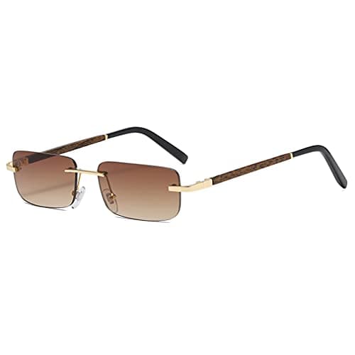Image of Long Keeper Rimless Rectangle Sunglasses, Square Vintage Tinted Glasses Unisex Transparent Small Retro Sunglasses for Women Men (Brown, 45)
