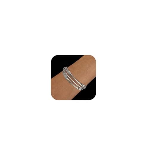 Image of HolidayQbee Silver Bangles for Women – Minimalist Layered Silver Cuff Bracelet for Women, Non-Tarnish Jewellery Gift, Hypoallergenic Bangle for Daily & Occasion Wear