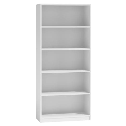 Image of WHATSIZE ENTERPRISE 5 Tier Bookcase White, Tall Freestanding Book Shelf for Living Room, Study and Bedroom, Wooden Shelving Unit Book Case (60cm L x 30cm W x 182cm H)