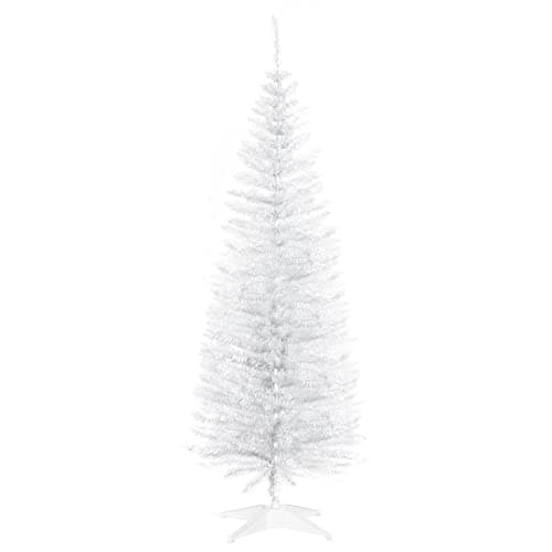 Image of HOMCOM 5ft Unlit Artificial Christmas Tree, Pencil Slim Xmas Tree with Solid Stand and Realistic Branches, White