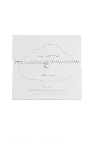 Image of Estella Bartlett 'You're a Superstar' Sienna Stretch Bracelet - Puffed Star Charm Beaded Bracelet for Women - Silver Plated Jewellery Gift for Her (Silver Plated)