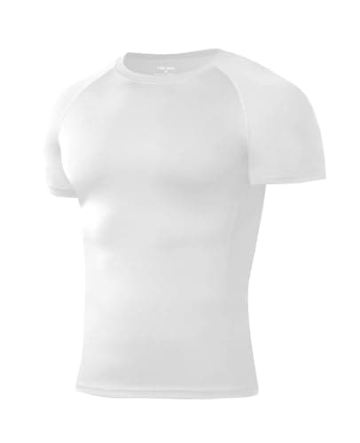 Image of Niksa 1Pack Gym T Shirts Men Compression Shirt Breathable Active Wear Muscle Fit Running Top Quick Dry Base Layers Tights Clothes for Sports, White,M