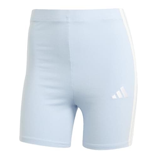 Image of adidas Women's ESSENTIALS 3-STRIPES HIGH WAISTED BIKER SHORTS, glow blue/white, L
