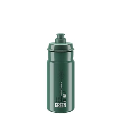 Image of ELITE Jet Green Eco Water Bottle Opal White Logo – Sustainable Cycling Bottle Made from Sugarcane Bioplastic – Lightweight & BPA-Free – 550ml – For Road Bike, MTB & Gravel Cycling