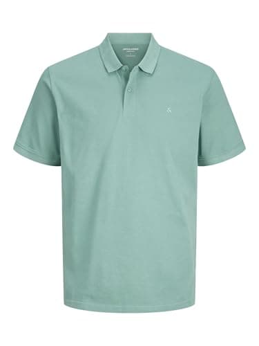 Image of JACK & JONES Men's Polo Tshirt Casual Cotton Collared Neck Short Sleeve Tee Top for Men Mineral Blue
