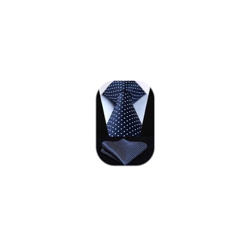 Image of HISDERN Navy Blue Ties for Men Polka Dot Wedding Tie Handkerchief Formal Business Necktie & Pocket Square Set