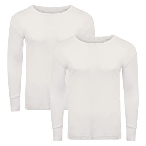 Image of Style Lockers® Pack of 2 Mens Thermal Long Sleeve Base Layer Top - Adults Winter Ski Inner Vest Warm Underwear T-Shirts - Quick Dry Undershirt for Outdoor Sports Running (White, XX-Large)