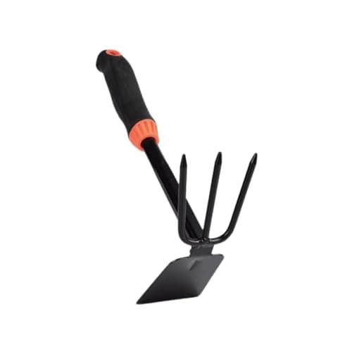 Image of 3 Prong Garden Fork for Garden Soil,Cultivator Garden Hoe,Hand Hoe Hand Rake for Loosening Soil and Weeding(2 in 1 Gardening Tools ),Garden Hoe Long Handle, black and orange