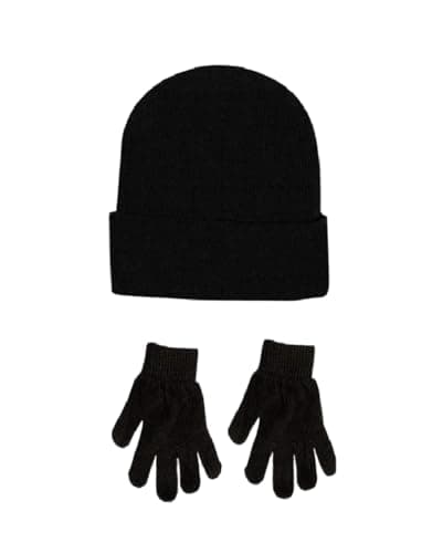 Image of ANSVI Mens Thermal Winter Hat and Gloves Set – Adult Black Knitted Beanie & Warm Lined Gloves for Cold Weather, Outdoor Wear & Commuting