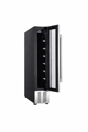 Image of 7 Bottle Wine Cooler Fridge, 20L, Slim 15cm Width, Digital Temperature Control, Freestanding or Under Counter, Silver