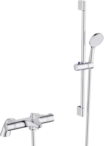 Image of MORADO Thermostatic Bath Shower Mixer Tap Set,Bathtub Shower Mixer Tap with with Shower Riser Kit,(1x Hand Shower,1x Shower Rail 70cm, 1x Shower Hose 1.5m,1x Deck Mounted Bath Shower Tap),Chrome