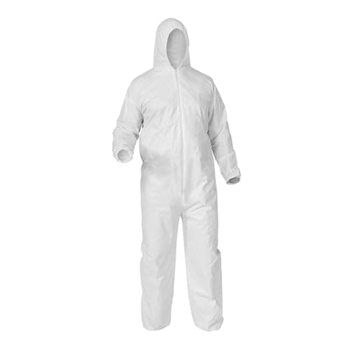 Image of Coverall White Disposable With Hood - 5 Pack, Breathable Fabric, Elasticated Openings, Protection from Dirt, Grease and Dust (Extra Large)