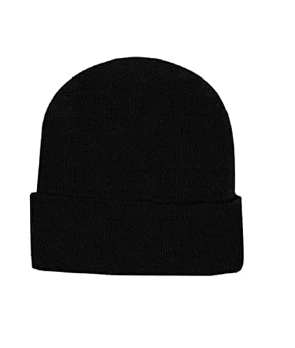 Image of Children's Kids Girls Boys Thermal Lined Plain Black Hat Stretchy Beanie Hat 5 to 10 Yeas Approx Size for Winter Autumn