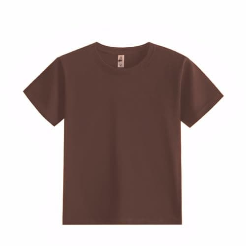 Image of Kids Semi-Heavyweight (210GSM) Crew Neck T-Shirt Short Sleeve Top Boys Girls Cotton Plain Casual Tees Brown