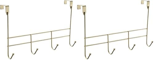 Image of Premier Housewares Functional 4 Hook Champagne Gold Over Door Hanger | Stylish Over Door Coat Hanger for Washroom | Sturdy Design Hanging Rack for Livingroom | U-Shaped Racks (Pack of 2)