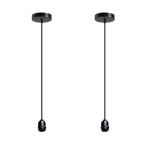 Image of LEDSone IP65 Waterproof E27 Pendant Light Fitting – 2 Pack Black Ceiling Lamp Holder with 1m Cable for Indoor & Outdoor Use