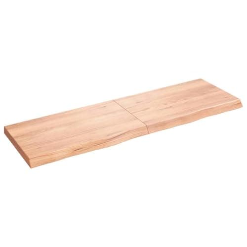 Image of SooIarix Light Brown Oak Solid Wood Wall Shelf, 160 x 50 x (2-6) cm Floating Shelf, Folding Floating Shelf, Natural Edge, Varnished Wooden Shelf for Bathroom, Office