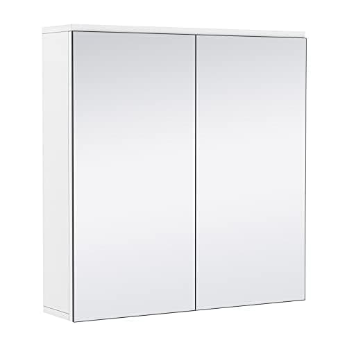 Image of Yaheetech Bathroom Mirror Storage Cabinet Wall Mounted Cabinet Storage Unit with Double Mirror Doors & Adjustable Shelf, 15x63x60cm, Modern, White