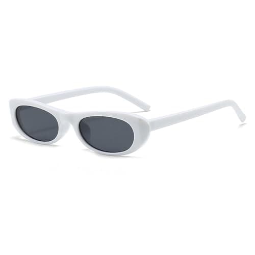 Image of KTUCN Cat Eye Black Sunglasses Women Frame Rectangle Shades Small Eyewear Men Sun Glasses Female Male UV400,white black,142mm