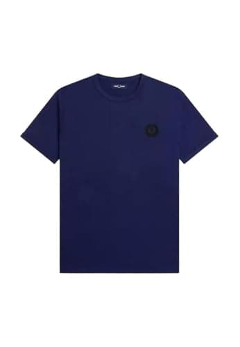 Image of Fred Perry Mens Unisex Laurel Wreath Patch T Shirt M5679 100% Cotton in French Navy Size Medium