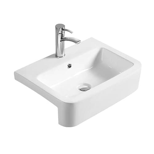 Image of Balterley 570mm Countertop Vessel Bathroom Sink, Semi Recessed Ceramic Soft Square Bowl Bathroom Wash Basin Sink with Overflow, 1 Tap Hole, Countertop Basin Sinks - 570 x 415 x 155mm (White)