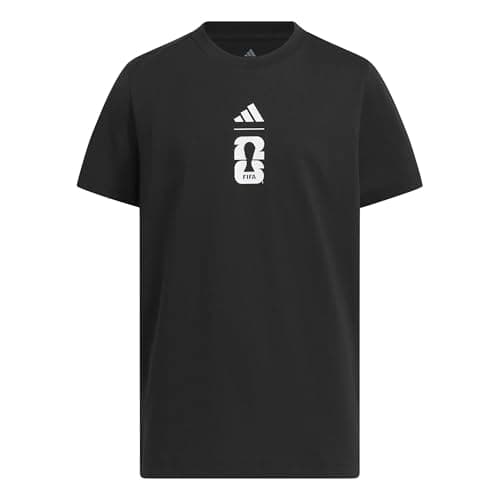 Image of adidas Boys' FIFA World Cup 26 Match Ball Graphic T-Shirt FIFA World Cup 26 Match Ball Graphic T-Shirt, Black/Sheer Joy, XL